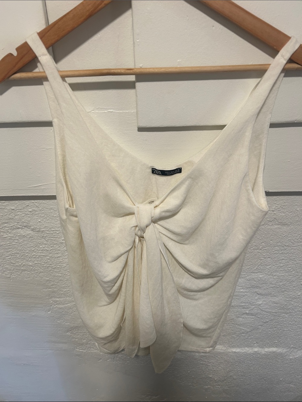 Zara Ivory Linen Tie-Front Tank Top